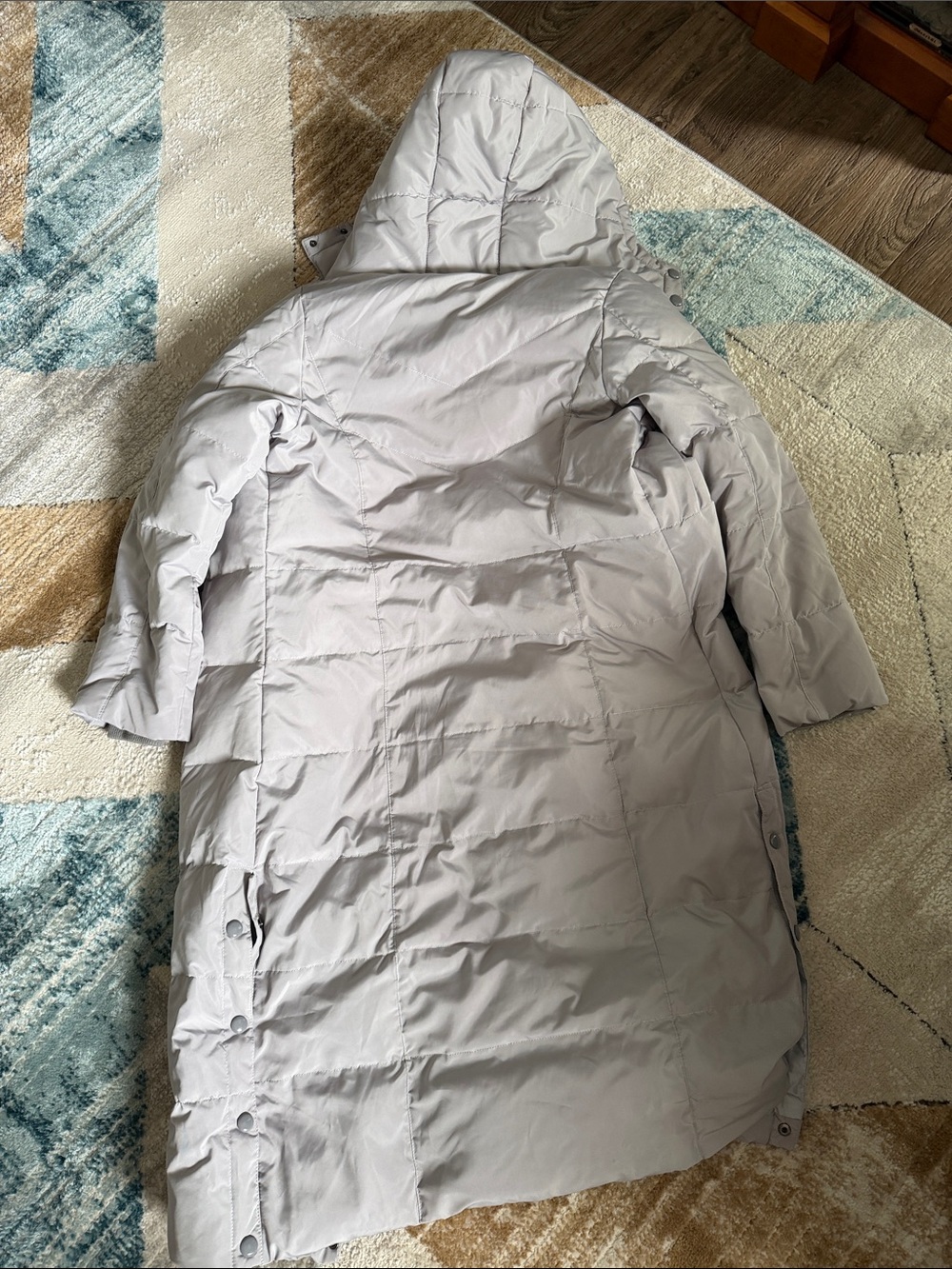 Long Hooded Puffer Coat in Light Gray - Picture 2 of 2